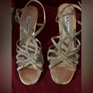 Nina Gold Stiletto Heels with Crystal Straps